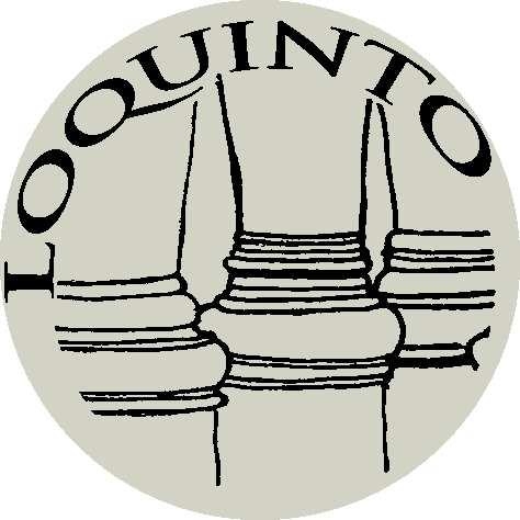 Logo van Loquinto bestaande uit drie blokfluiten en de naam 'Loquinto' gekromd erboven.